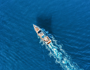 Overhead view of boat in water
