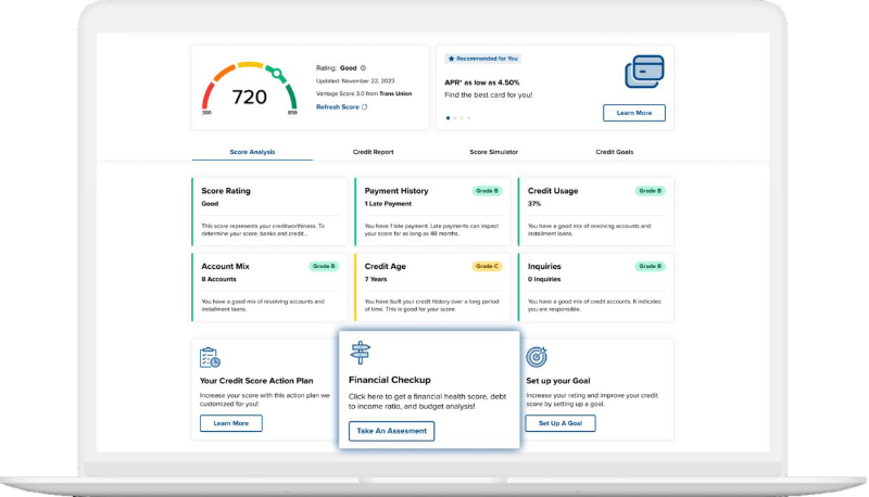 Credit Score and Report Dashboard in Mobile and Online Banking, powered by SavvyMoney