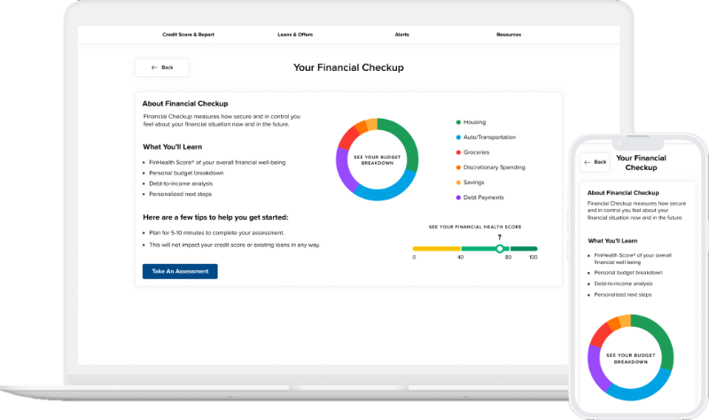 Credit Score and Report's Financial Checkup found in Mobile and Online Banking, powered by SavvyMoney