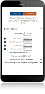 Loan calculator on mobile app.