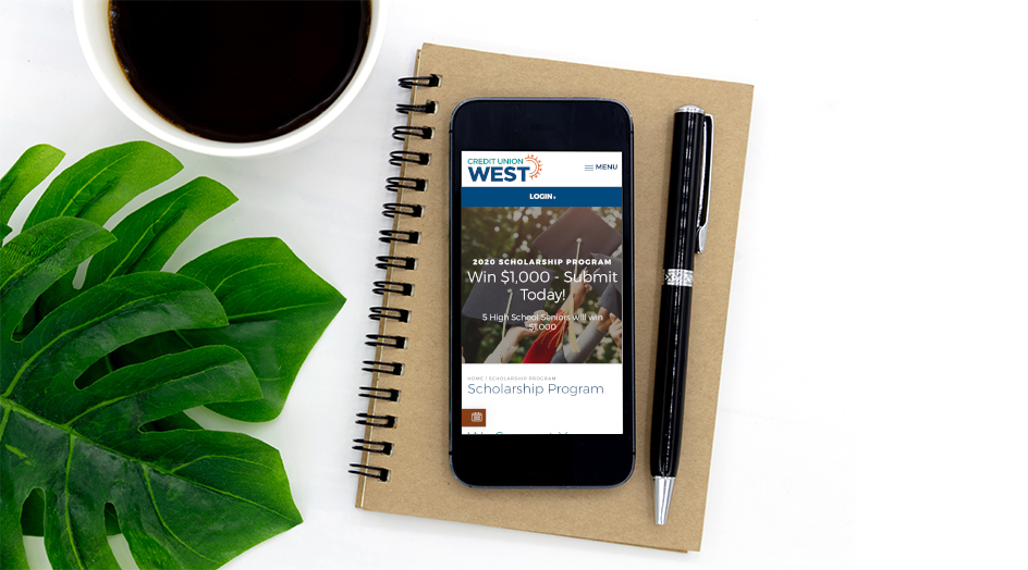 cell phone with scholarship webpage open