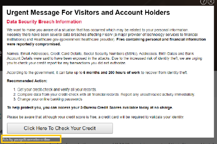 Popup scam: Urgent message for visitors and account holders